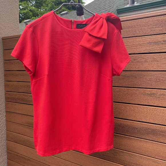 Ted Baker Joyous Bow Shoulder Top Red Size 3 - Picture 2 of 8
